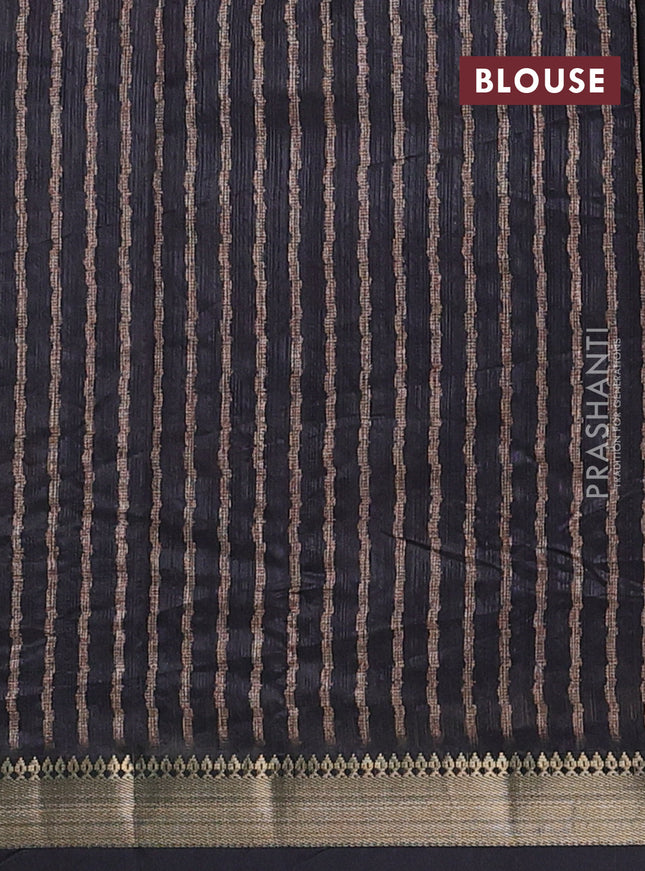 Semi tussar saree maroon and black with stripes pattern and zari woven border