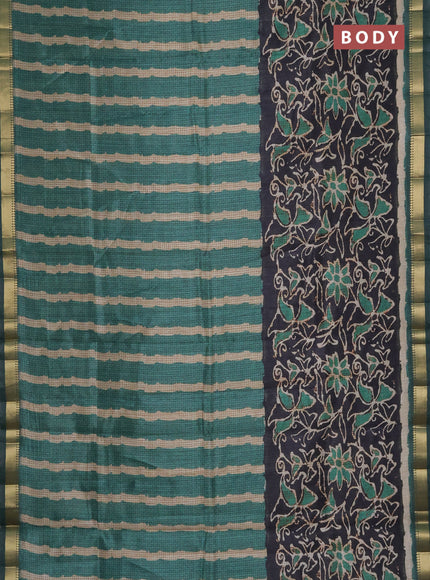 Semi tussar saree sap green and elephant grey with stripes pattern and zari woven border