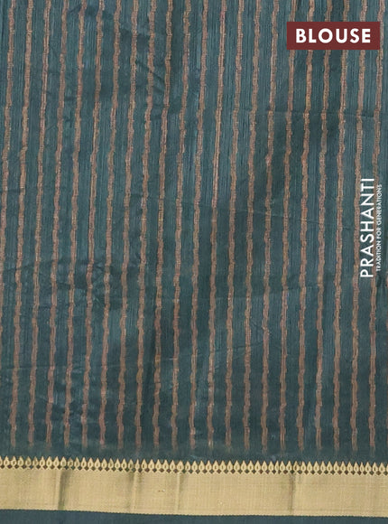 Semi tussar saree sap green and elephant grey with stripes pattern and zari woven border