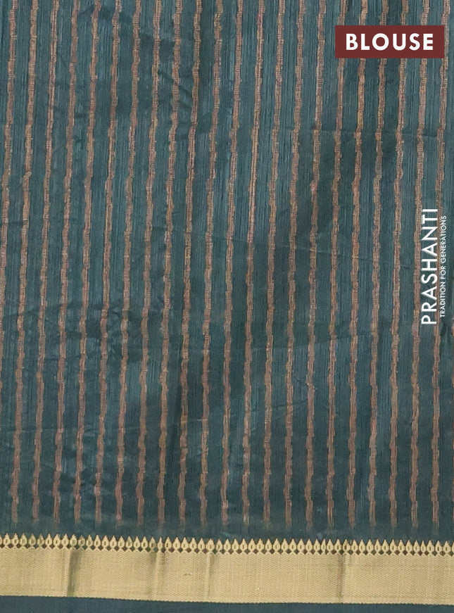 Semi tussar saree sap green and elephant grey with stripes pattern and zari woven border