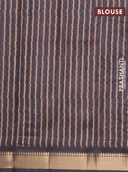 Semi tussar saree red and elephant grey with stripes pattern and zari woven border