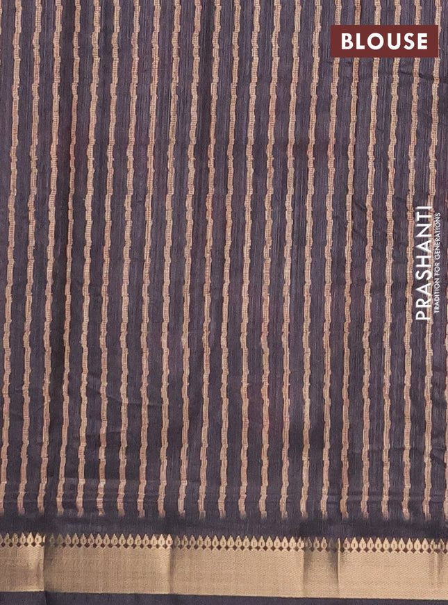 Semi tussar saree red and elephant grey with stripes pattern and zari woven border