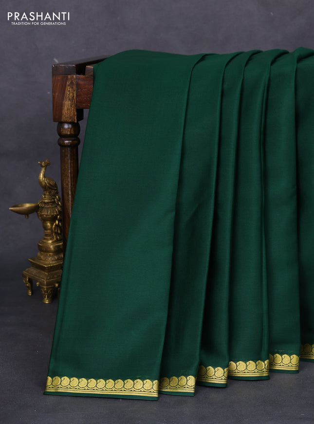 Pure mysore silk saree dark green with plain body and zari woven border