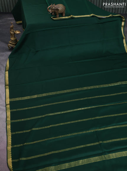 Pure mysore silk saree dark green with plain body and zari woven border