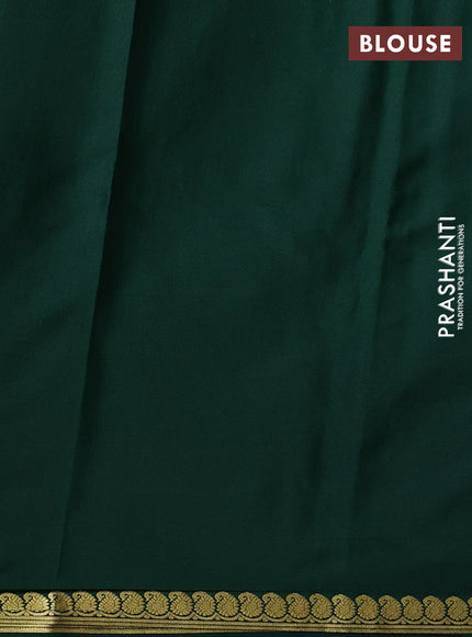 Pure mysore silk saree dark green with plain body and zari woven border