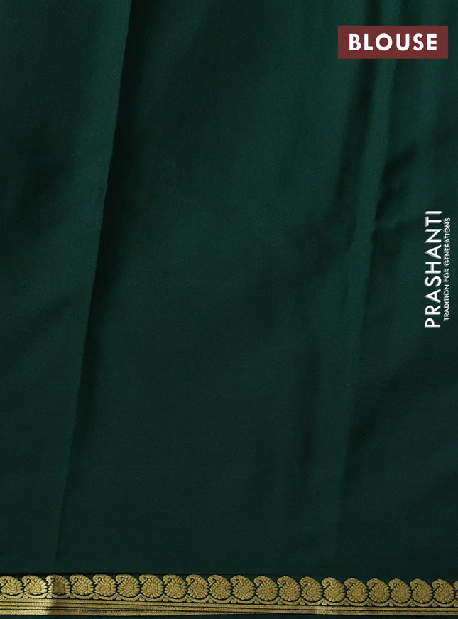 Pure mysore silk saree dark green with plain body and zari woven border