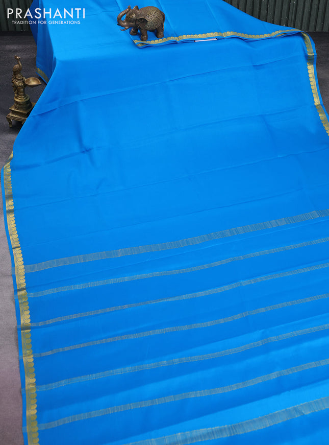 Pure mysore silk saree cs blue with plain body and zari woven border