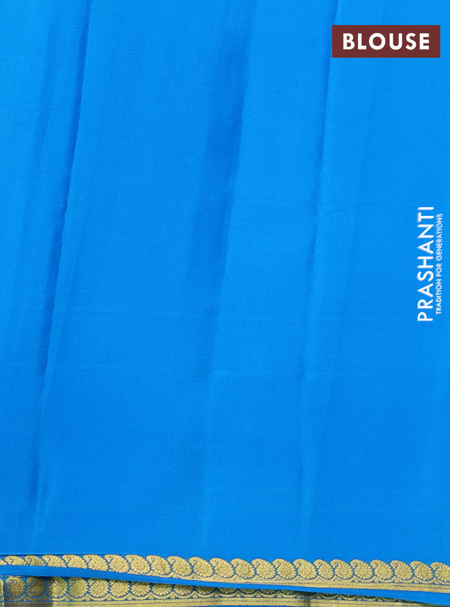 Pure mysore silk saree cs blue with plain body and zari woven border