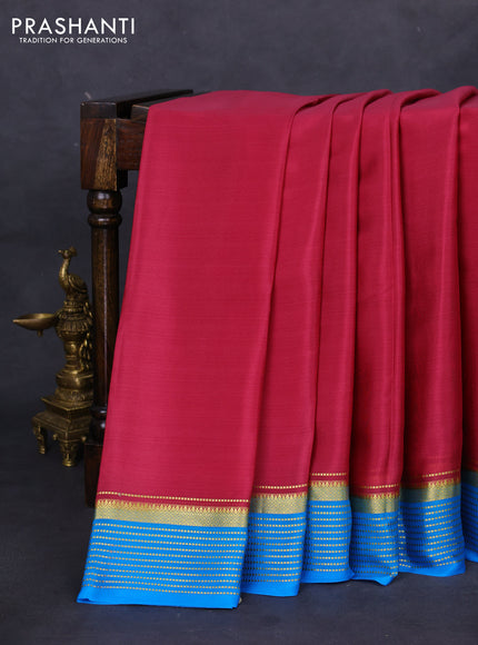 Pure mysore silk saree pastel pink and cs blue with plain body and zari woven border