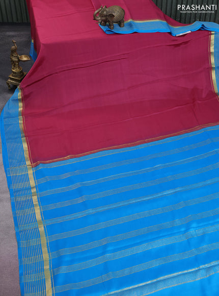 Pure mysore silk saree pastel pink and cs blue with plain body and zari woven border