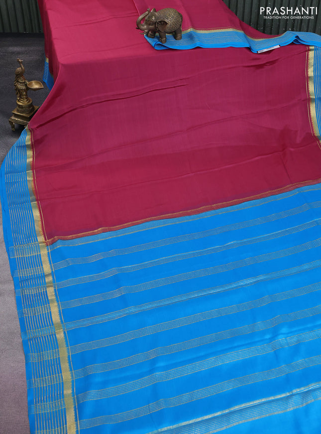 Pure mysore silk saree pastel pink and cs blue with plain body and zari woven border