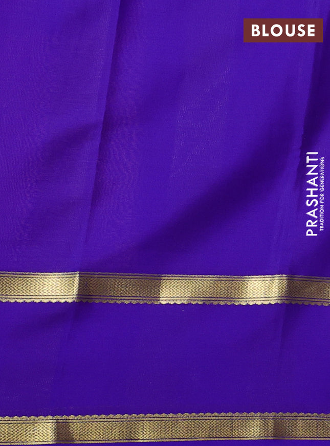 Pure mysore silk saree pale orange and blue with allover zari checked pattern and rettapet zari woven border