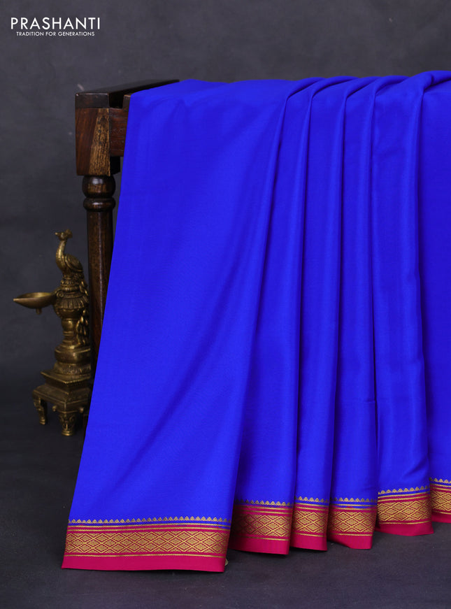 Pure mysore silk saree blue and pink with plain body and zari woven border