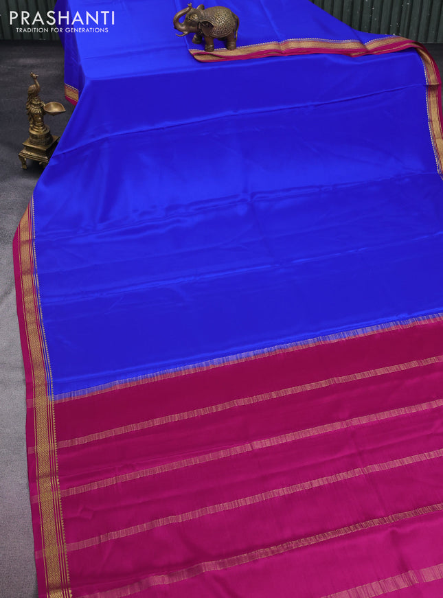 Pure mysore silk saree blue and pink with plain body and zari woven border