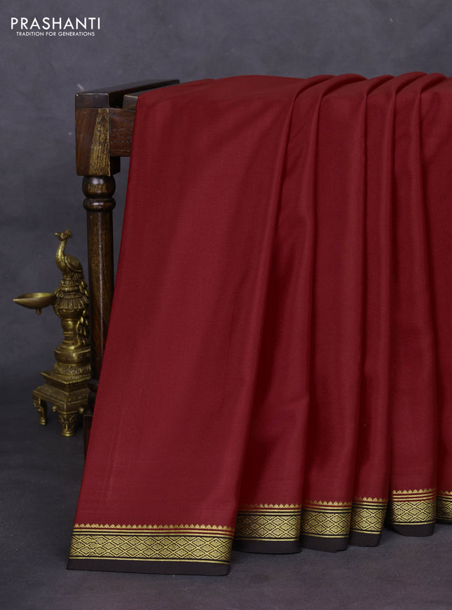 Pure mysore silk saree red and black with plain body and zari woven border
