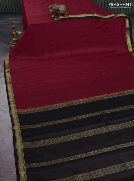 Pure mysore silk saree red and black with plain body and zari woven border