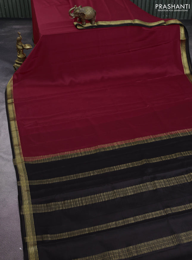 Pure mysore silk saree red and black with plain body and zari woven border
