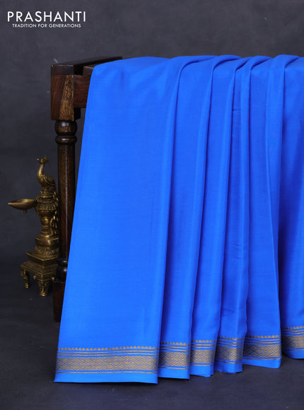 Pure mysore silk saree cs blue with plain body and zari woven border