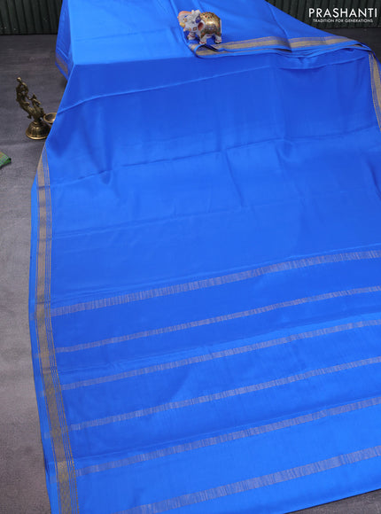 Pure mysore silk saree cs blue with plain body and zari woven border