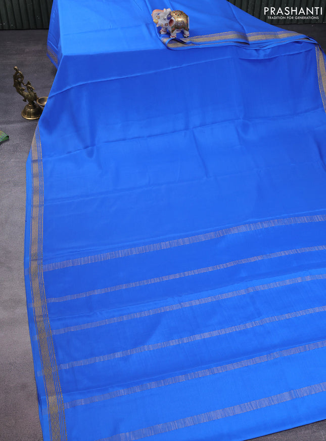 Pure mysore silk saree cs blue with plain body and zari woven border