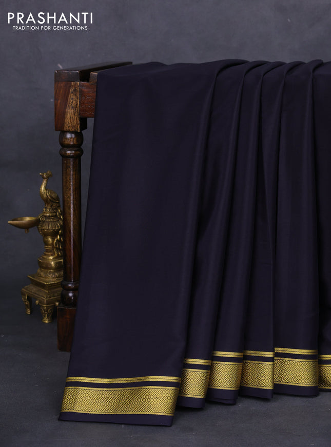 Pure mysore silk saree black with plain body and zari woven border