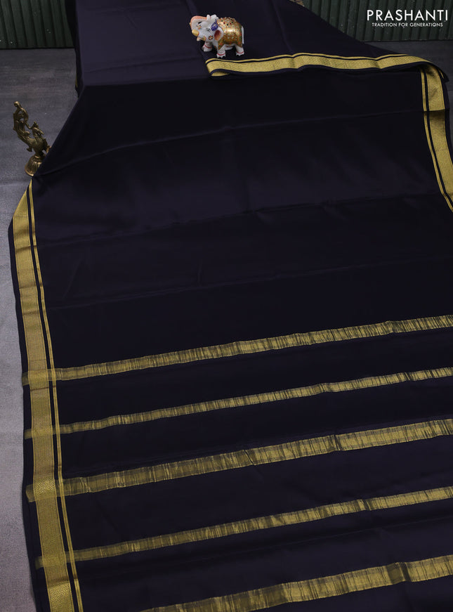 Pure mysore silk saree black with plain body and zari woven border