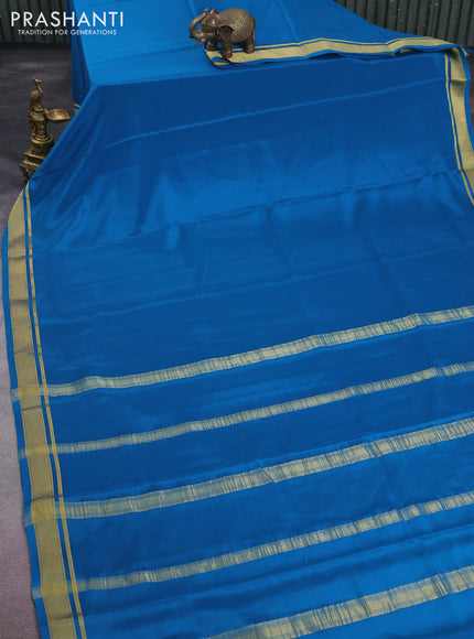 Pure mysore silk saree cs blue with plain body and zari woven border