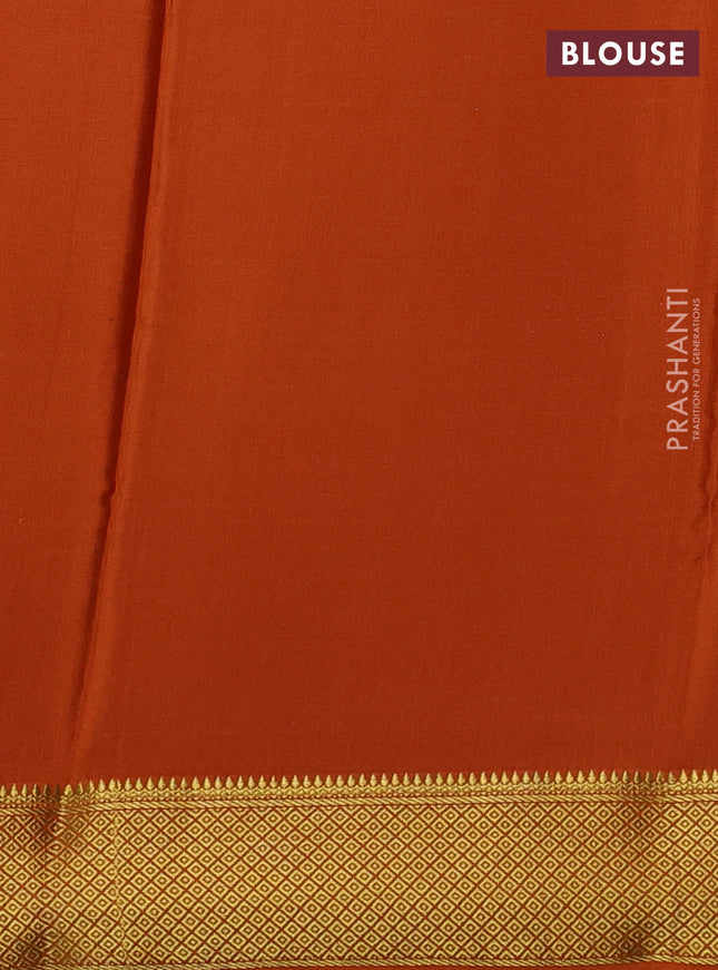 Pure mysore silk saree orange with plain body and zari woven border