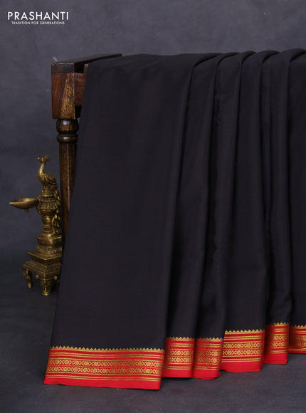 Pure mysore silk saree black and maroon with plain body and zari woven border