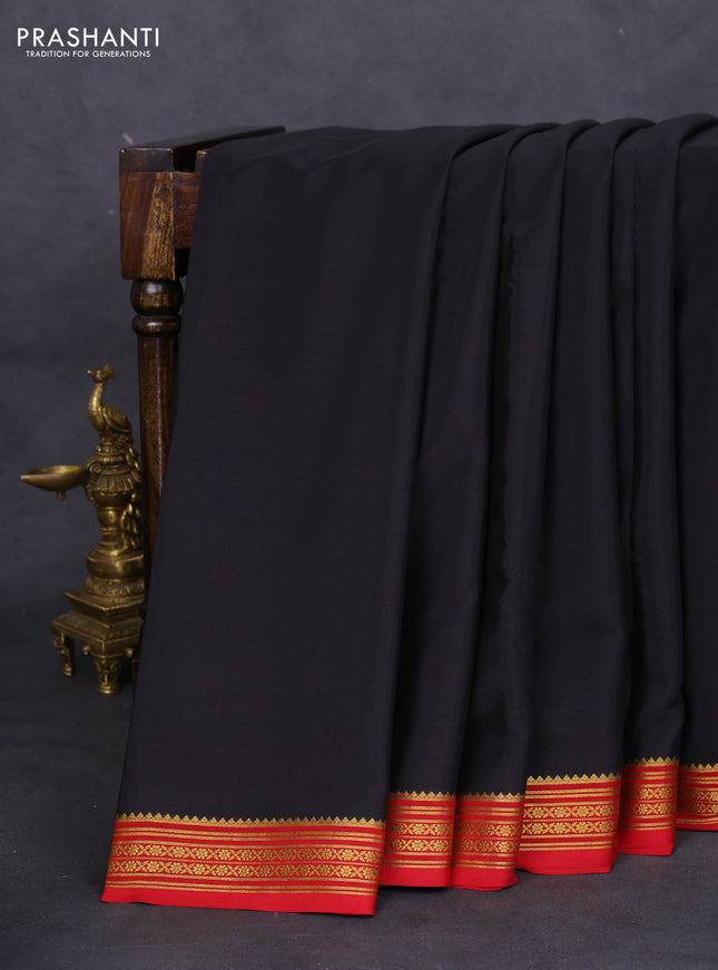 Pure mysore silk saree black and maroon with plain body and zari woven border