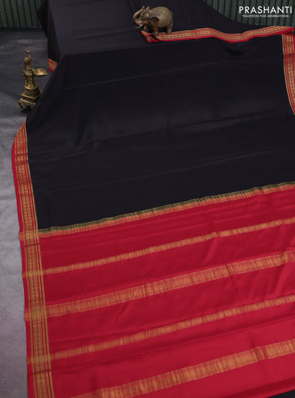 Pure mysore silk saree black and maroon with plain body and zari woven border
