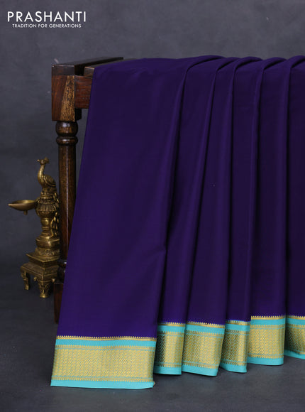 Pure mysore silk saree navy blue and pastel blue with plain body and zari woven border