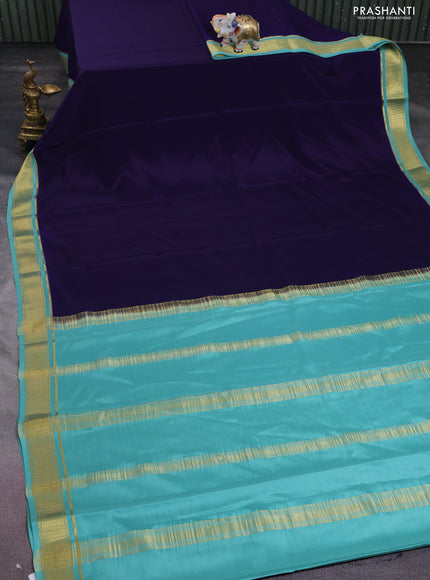 Pure mysore silk saree navy blue and pastel blue with plain body and zari woven border