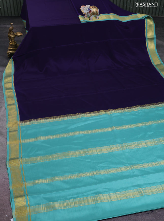 Pure mysore silk saree navy blue and pastel blue with plain body and zari woven border