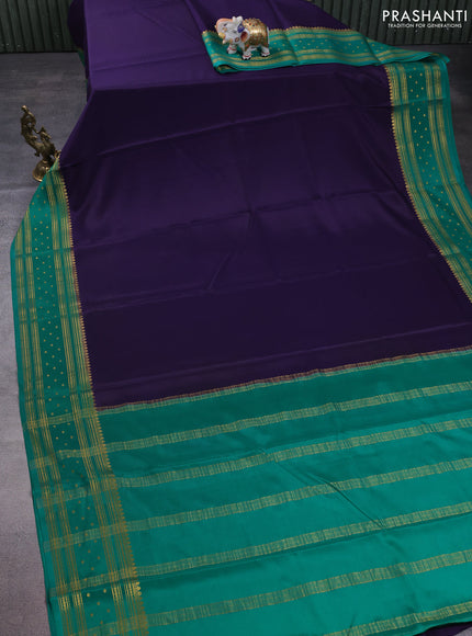 Pure mysore silk saree blue and green with plain body and zari woven border