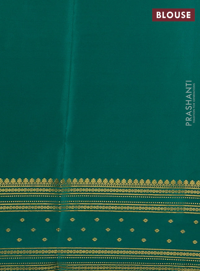 Pure mysore silk saree blue and green with plain body and zari woven border