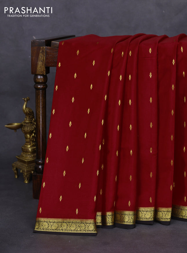 Pure mysore silk saree red and black with zari woven buttas and zari woven border