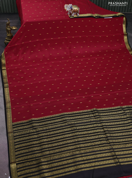 Pure mysore silk saree red and black with zari woven buttas and zari woven border