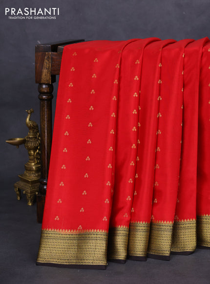 Pure mysore silk saree red and coffee brown with zari woven buttas and zari woven border