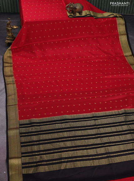 Pure mysore silk saree red and coffee brown with zari woven buttas and zari woven border