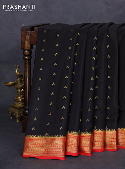 Pure mysore silk saree black and red with zari woven buttas and zari woven border