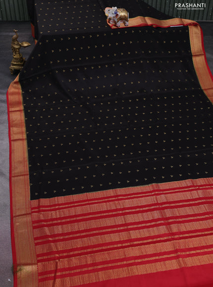 Pure mysore silk saree black and red with zari woven buttas and zari woven border