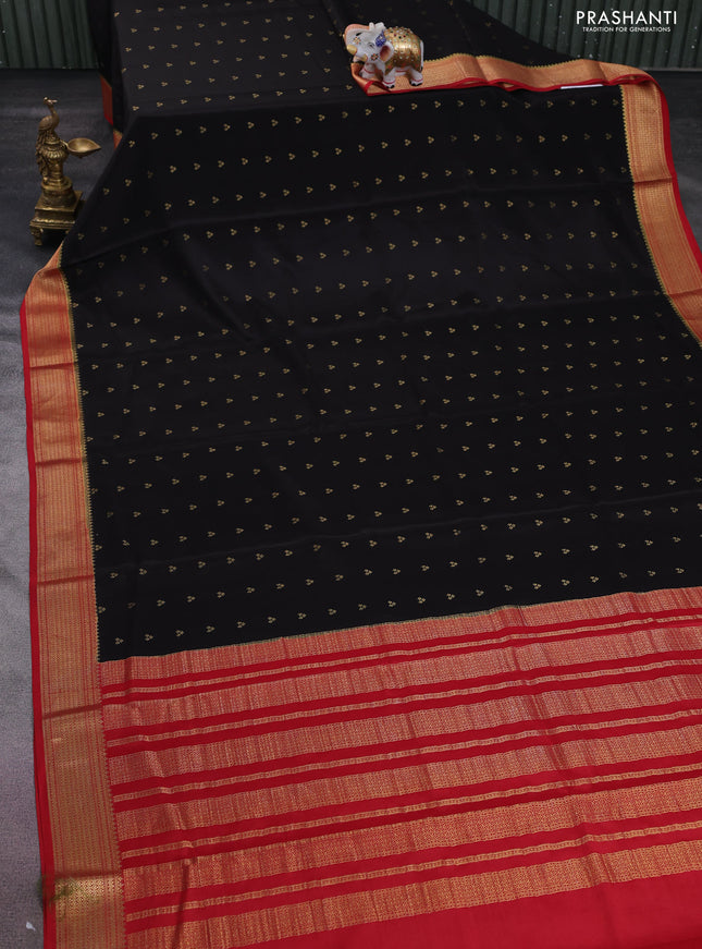 Pure mysore silk saree black and red with zari woven buttas and zari woven border