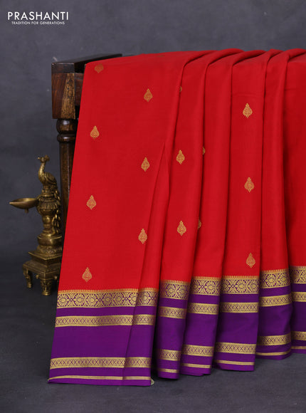 Pure mysore silk saree red and violet with zari woven buttas and zari woven border