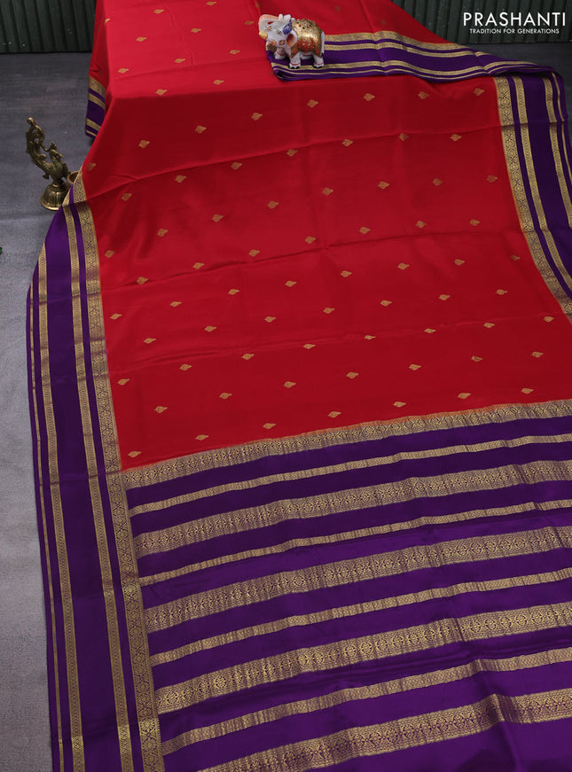 Pure mysore silk saree red and violet with zari woven buttas and zari woven border