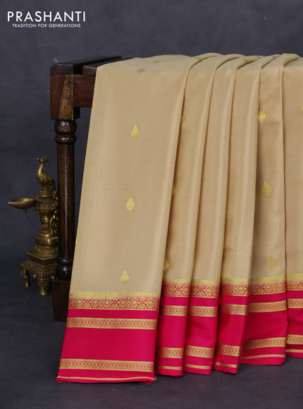 Pure mysore silk saree sandal and pink with zari woven buttas and zari woven border