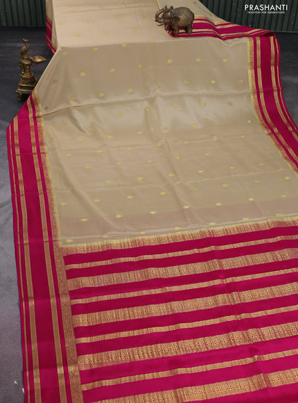 Pure mysore silk saree sandal and pink with zari woven buttas and zari woven border