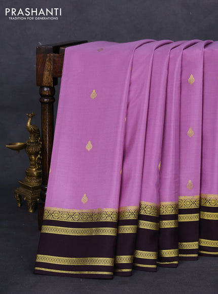 Pure mysore silk saree mild purple and deep jamun with zari woven buttas and zari woven border