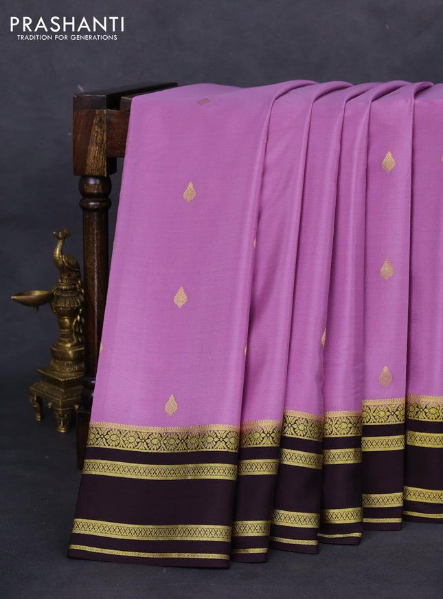 Pure mysore silk saree mild purple and deep jamun with zari woven buttas and zari woven border