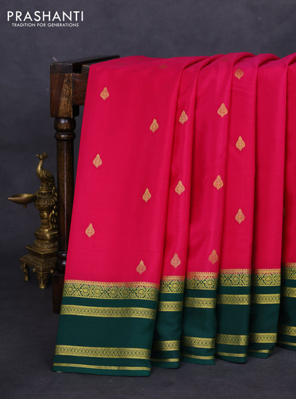 Pure mysore silk saree pink and green with zari woven buttas and zari woven border